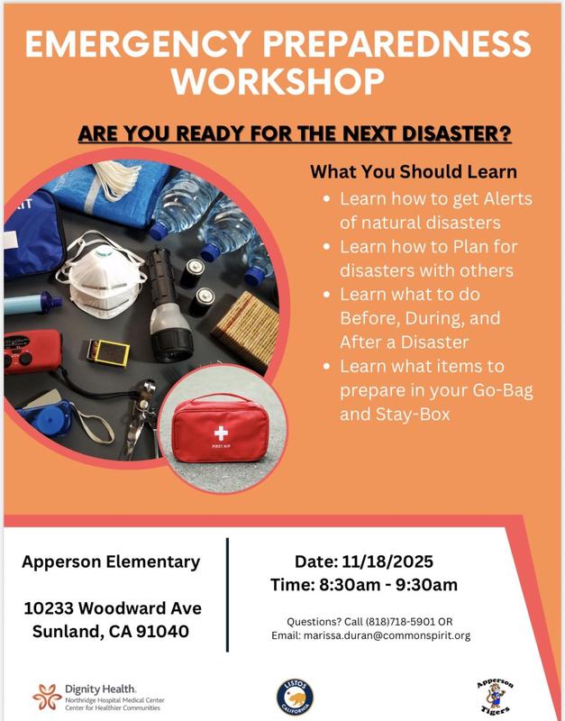 Disaster Preparedness Parent Workshop November 18 at 8:15am