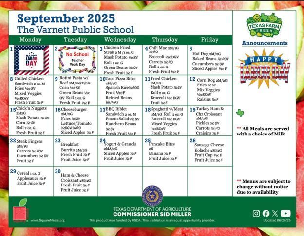 September Lunch Menu