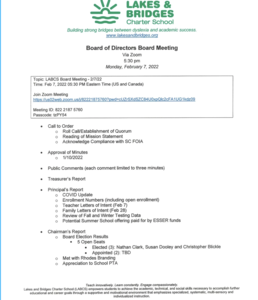 flyer about board meeting