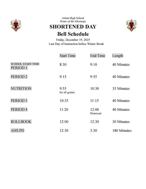 Shortened Day scheduled for Friday, 12/19/25