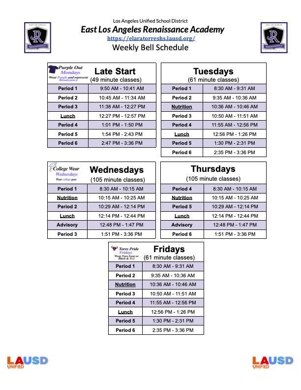 Weekly Bell Schedule