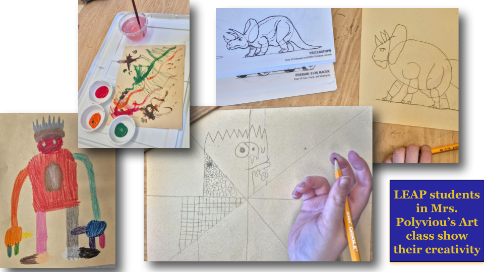 collage of Ms W's students' in-progress Art work