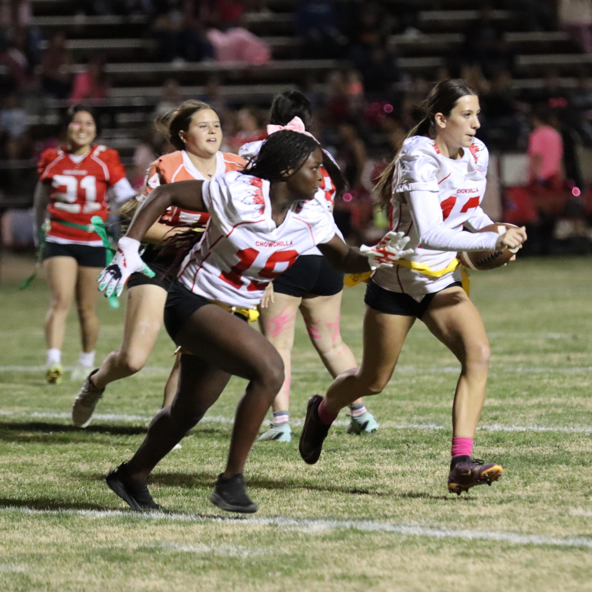 girls playing flag football