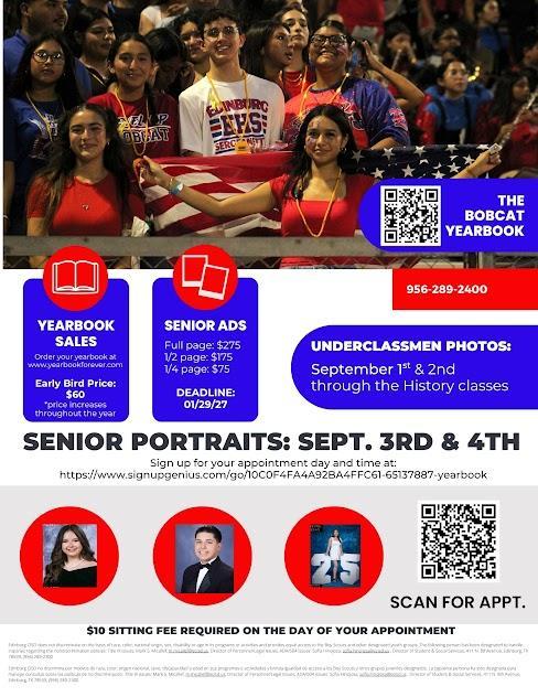 Yearbook Dates for Photos and purchasing a Yearbook