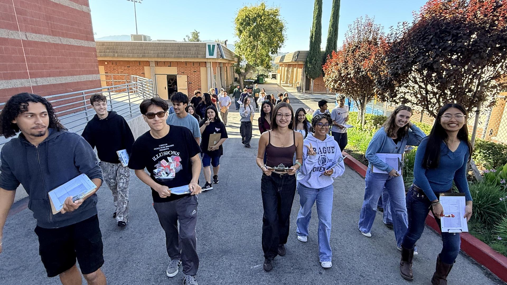 students doing field work