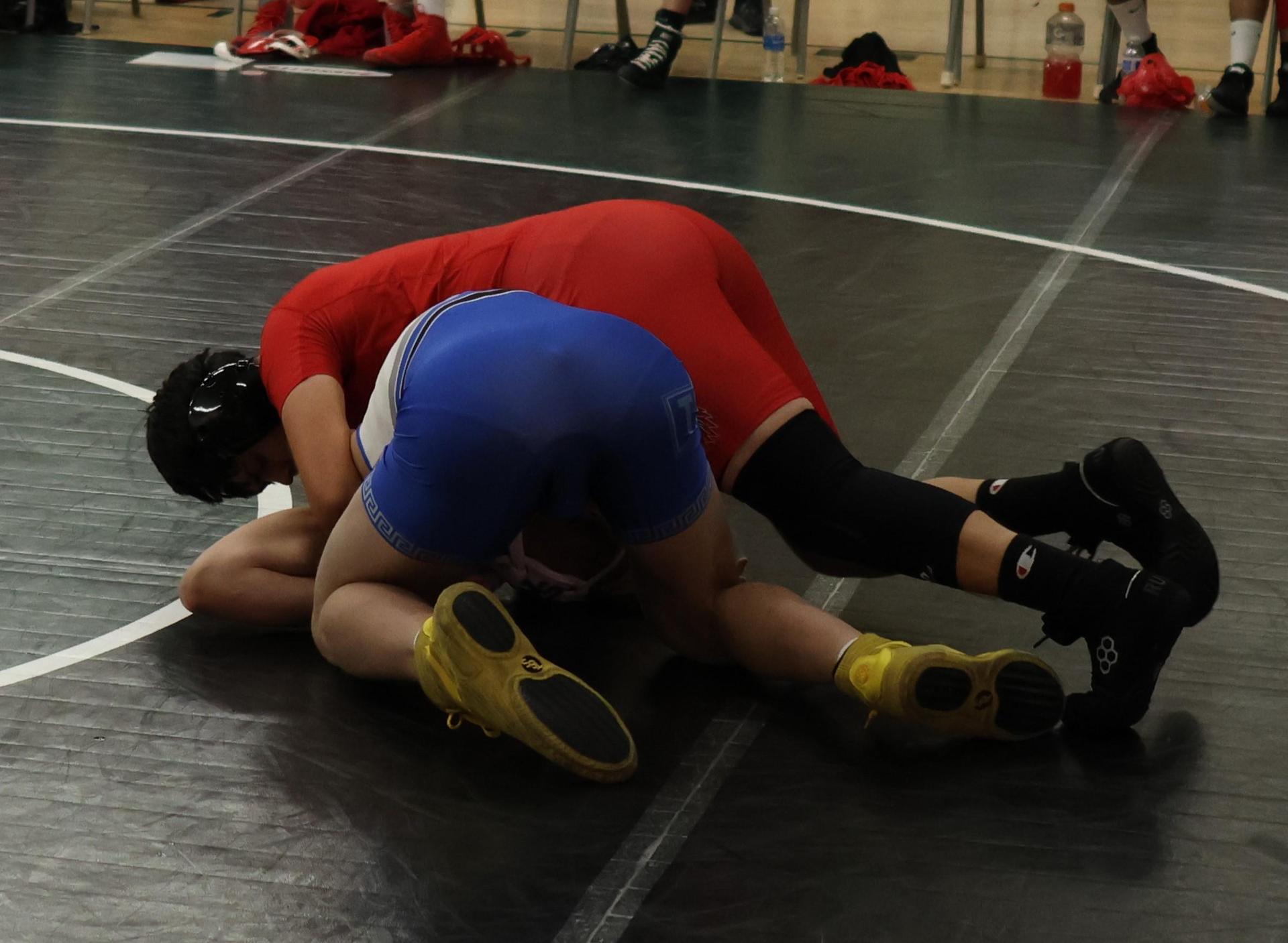 Boys wrestling in the Liberty Duals event 129