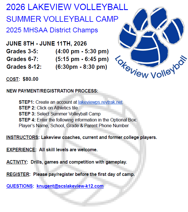 2026 Lakeview Volleyball Camp Information Featured Photo