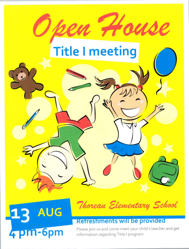 Thoreau Elementary Open House: August 13th, 4 pm to 6 pm Featured Photo