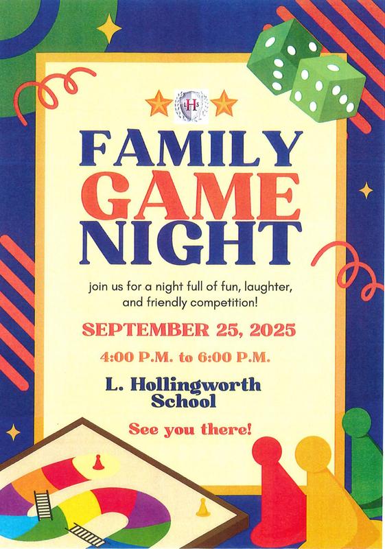 A picture of the LHS family game night Flyer with information of the time and date.