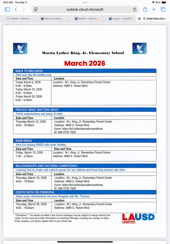 March Course Catalog/Catalogo de curso de Marzo