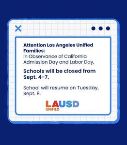 There will be no school on September 4 and 7.