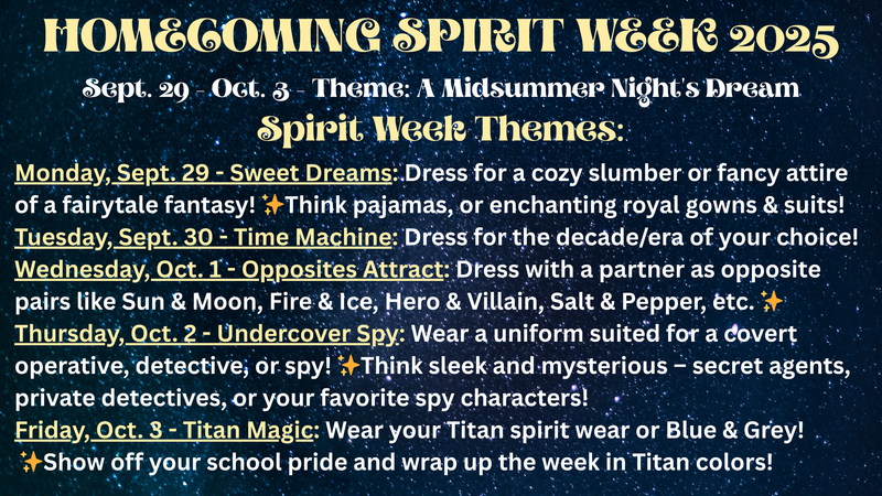 Homecoming Spirit Week September 29 - October 3