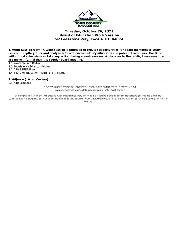 Board of Education Work Meeting - Oct. 26, 2021 Thumbnail Image