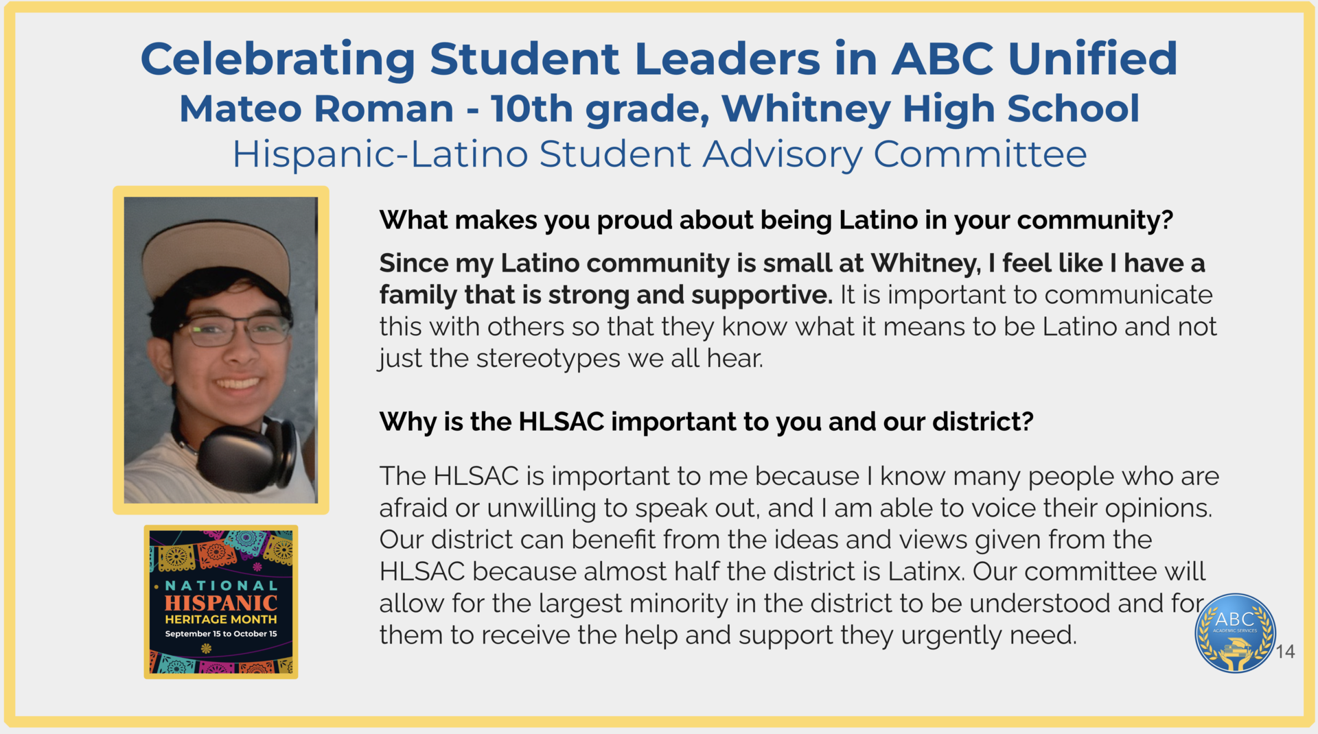 Mateo Roman - 10th grade, Whitney High School