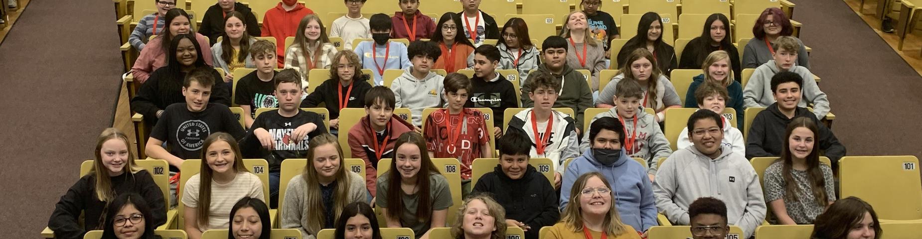 7th graders receiving awards for testing!