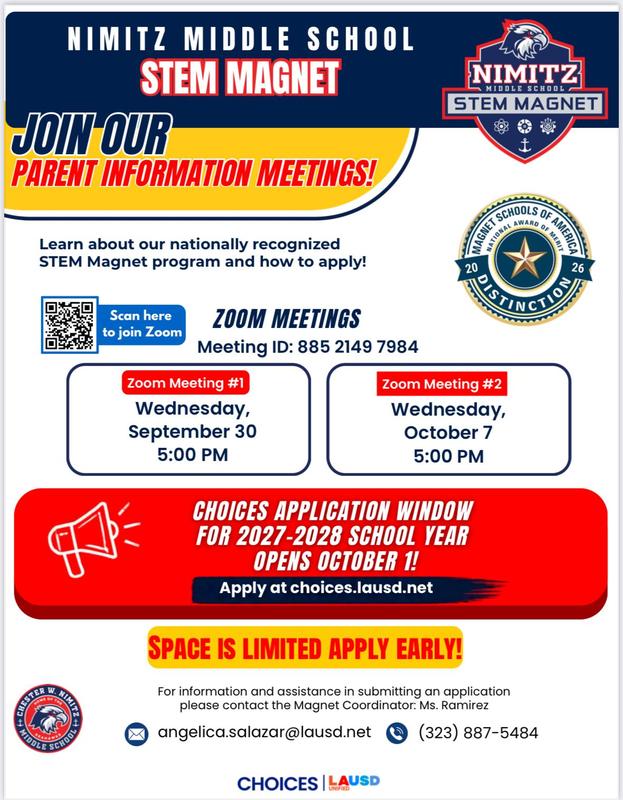 Nimitz Middle School STEM Magnet Parent Information Meetings Flyer in English