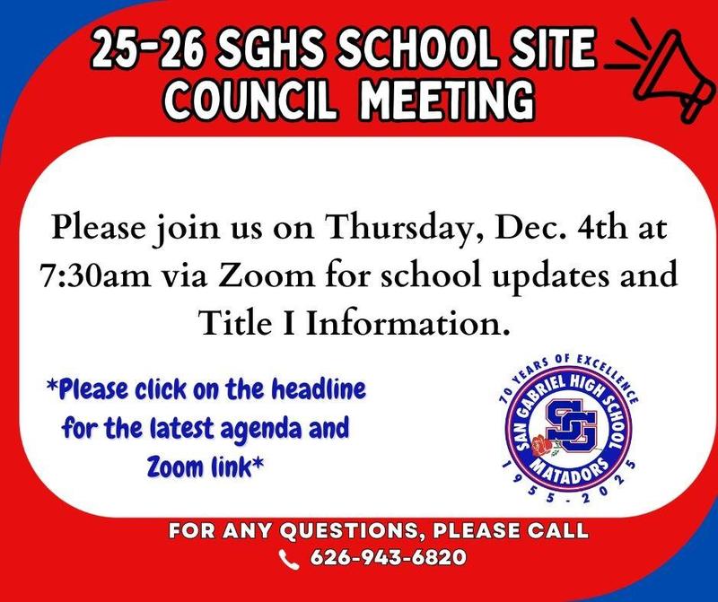 School Site Council Meeting - Thusday, December 4th @ 7:30am Featured Photo