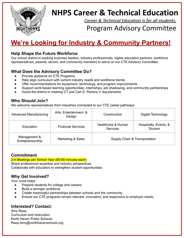 NHPS CTE Advisory Committee Flyer