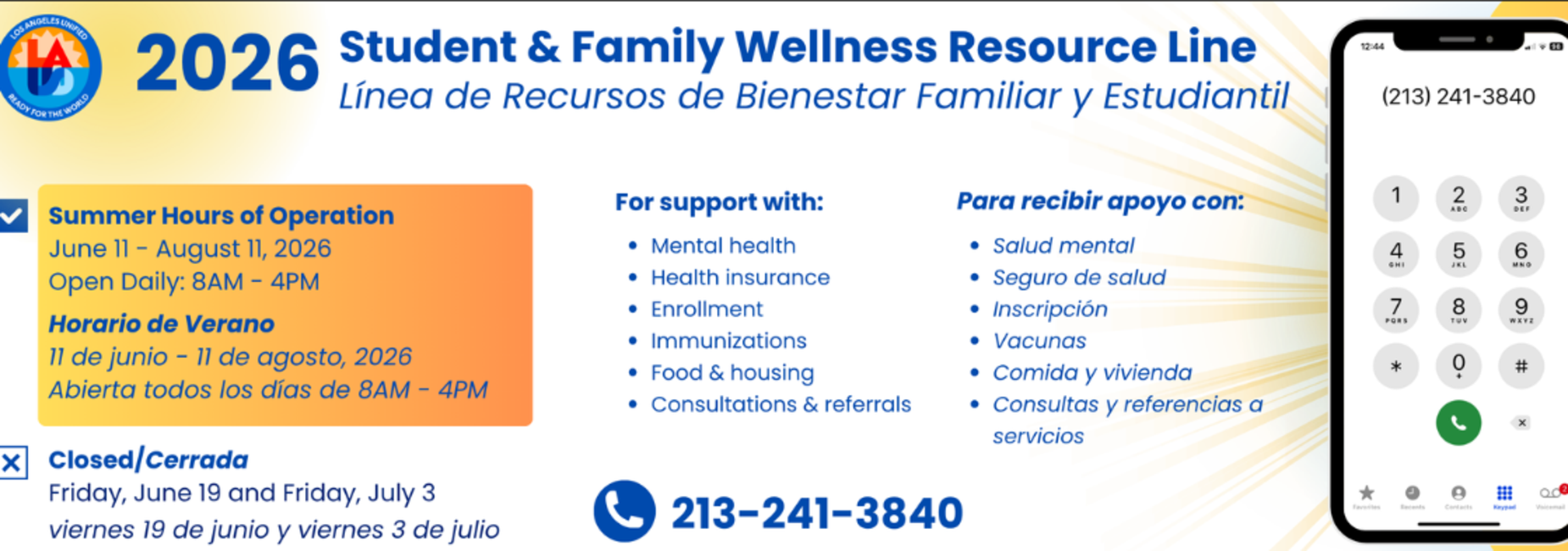 2026 Student & Family Wellness Resource Line