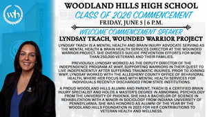 A graphic introducing commencement speaker Lyndsay Tkach