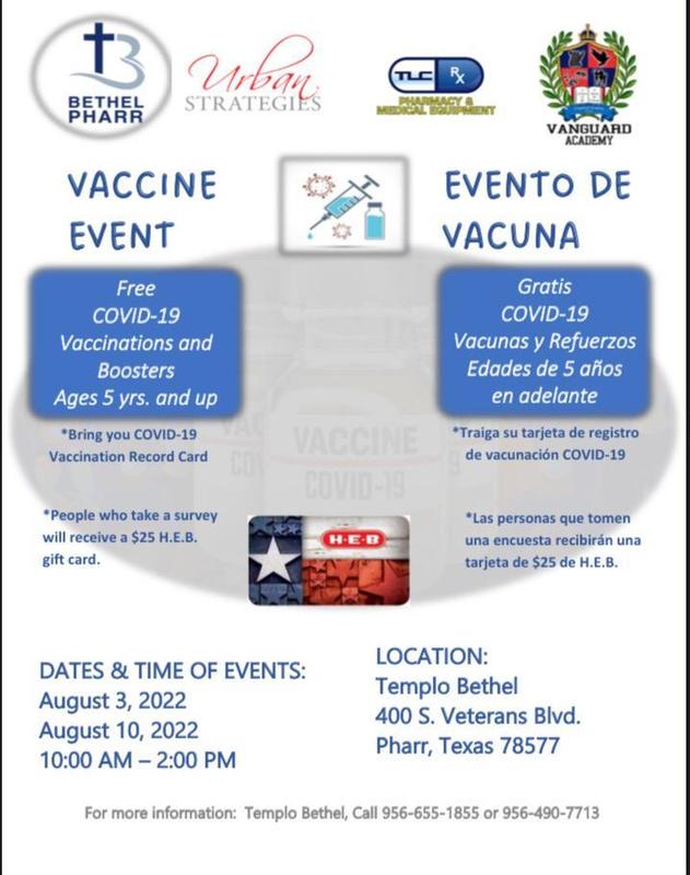 COVID-19 Vaccine Clinic at Templo Bethel in Pharr - August 3rd and 10th Featured Photo