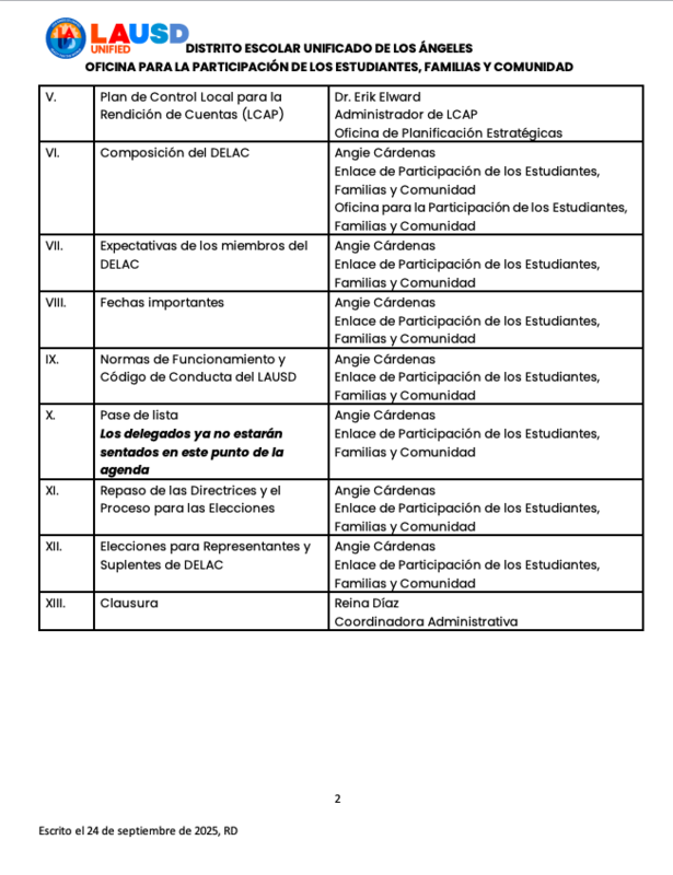 SPAN DELAC Agenda
