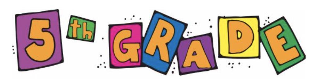 Colorful letters spelling '5th GRADE' on playful background.