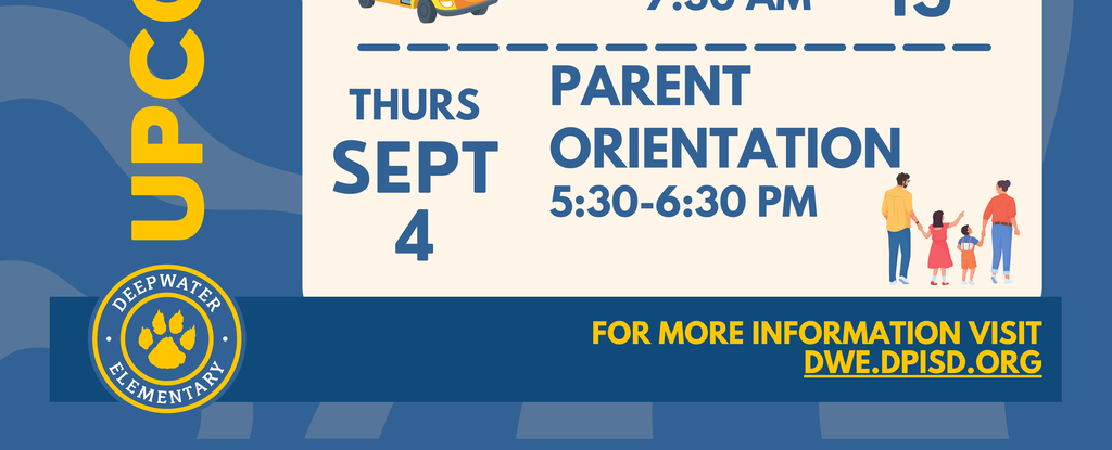 Colorful schedule of school events with illustrations of a teacher and a school bus.