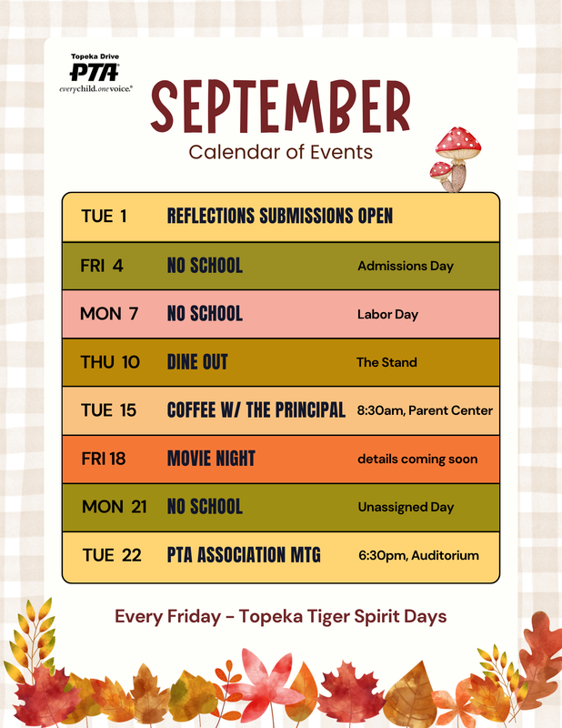 PTA Calendar September 2026