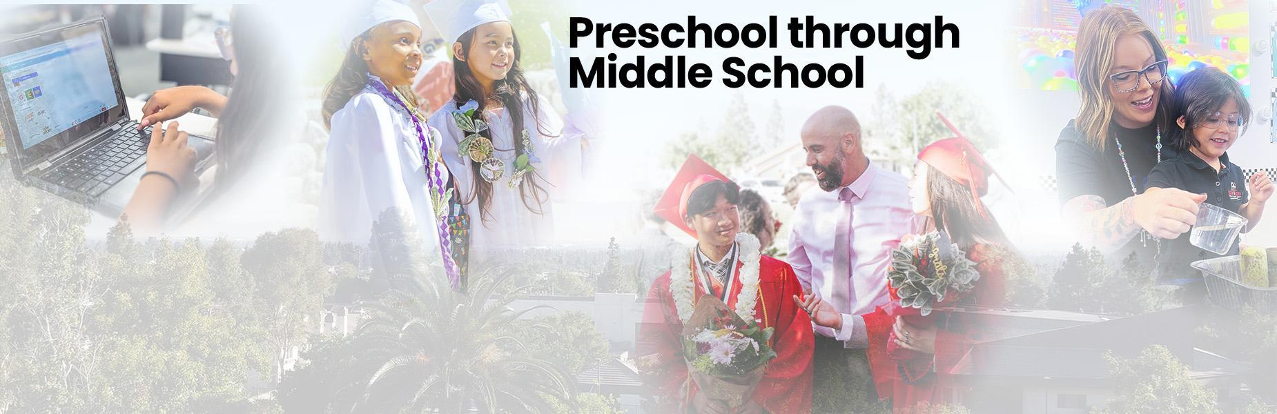 Collage showing students in different settings and celebrations from preschool to middle school.