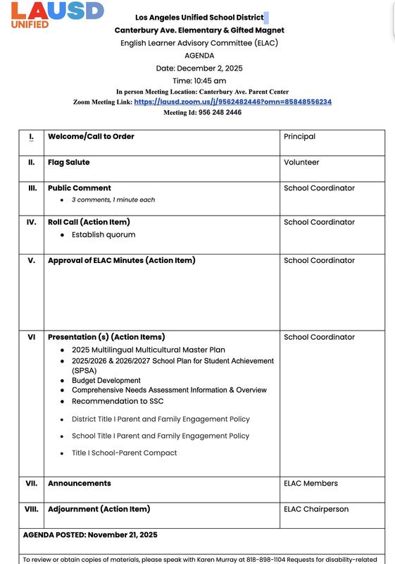 English Learner Advisory Committee (ELAC)