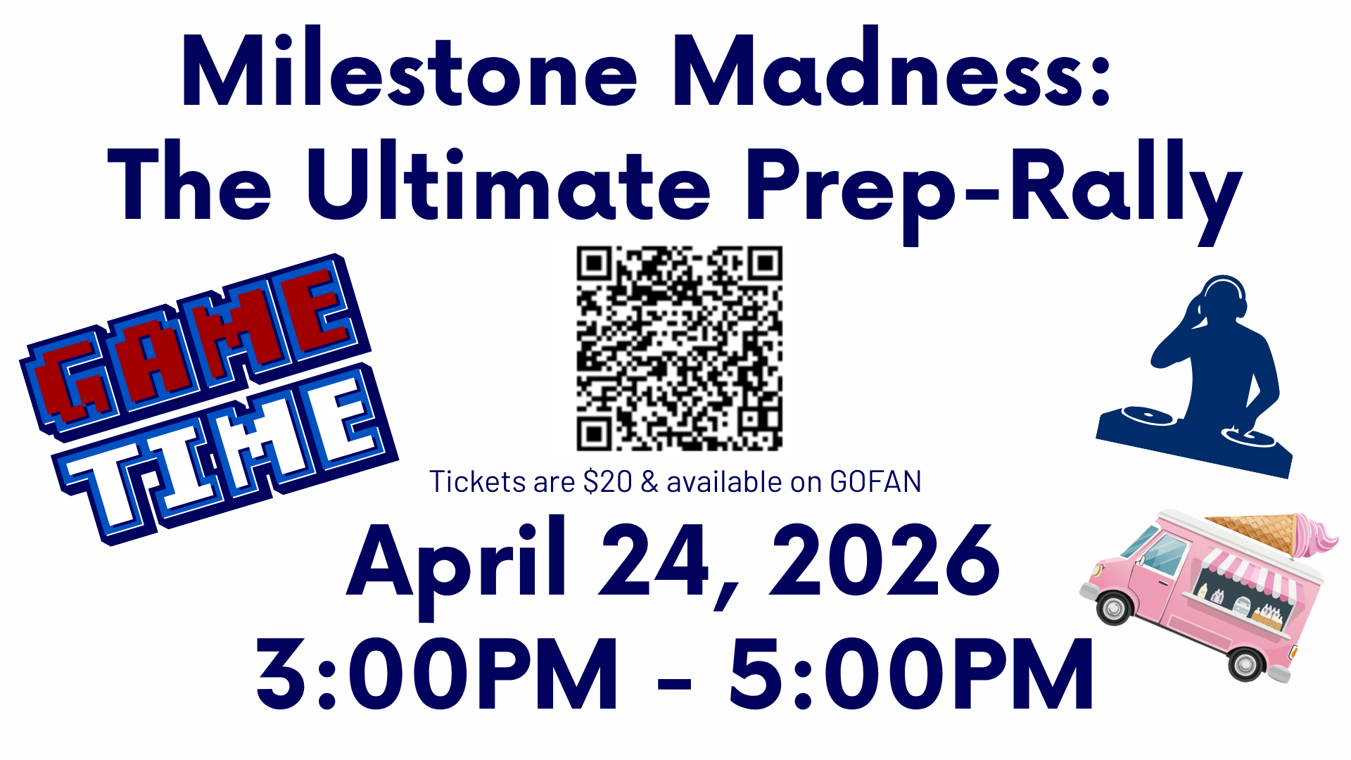 Event poster for Milestone Madness with details and graphics.
