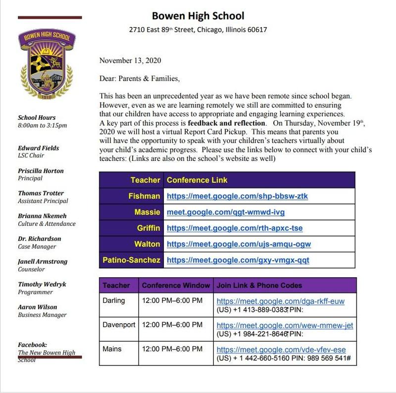 Bowen Virtual Report Card PickUp