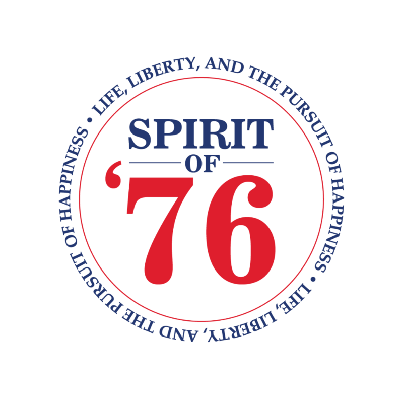 Spirit of 76 logo with life, liberty and the pursuit of happiness in a circle around the phrase