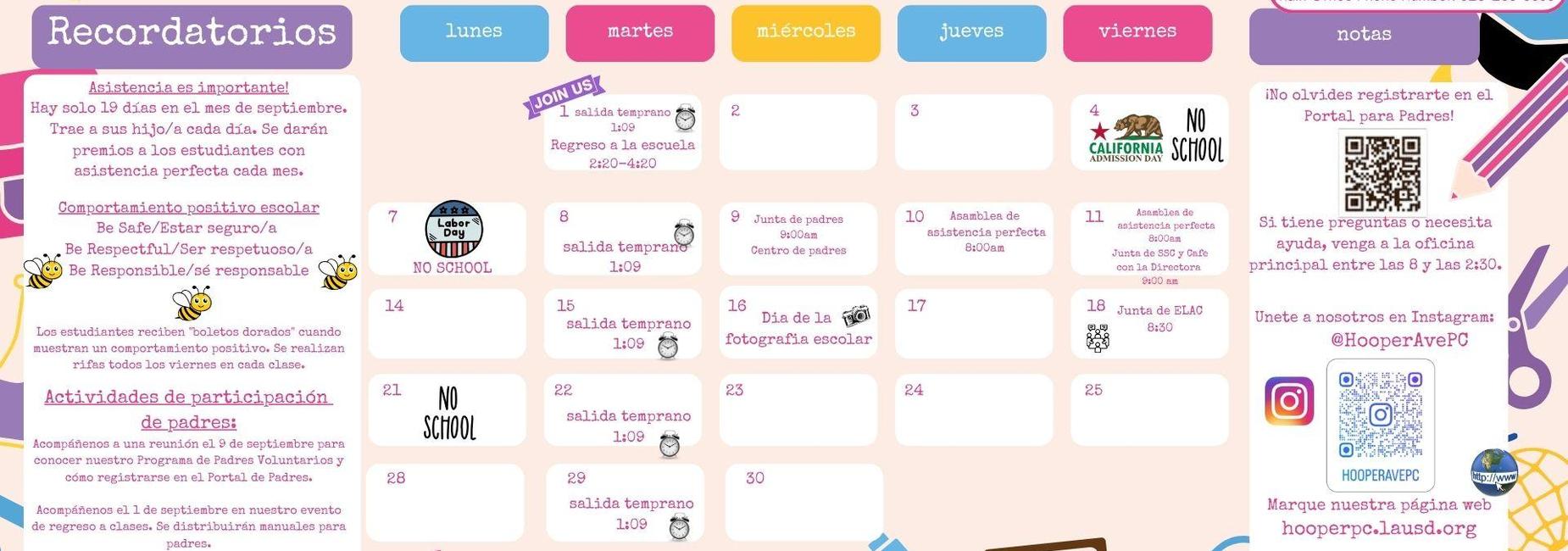 Sept parent calendar spanish