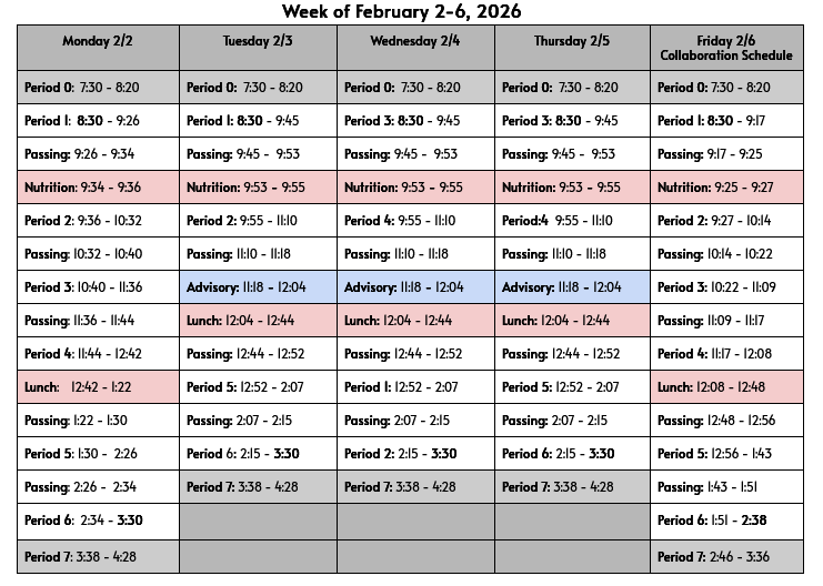 Weekly bell schedule