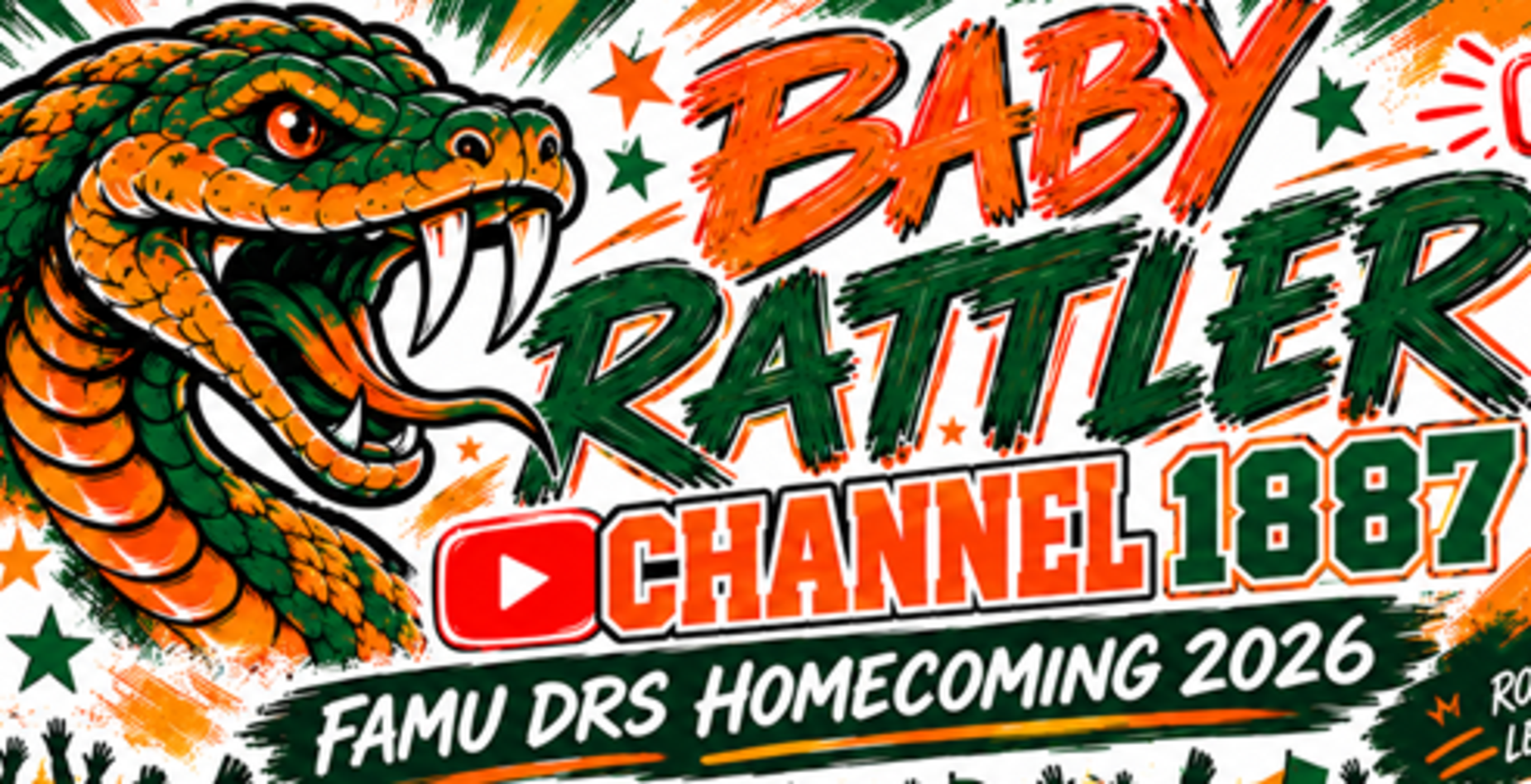 Event flyer for FAMU DRS Homecoming 2026 with a snake graphic and schedule details.