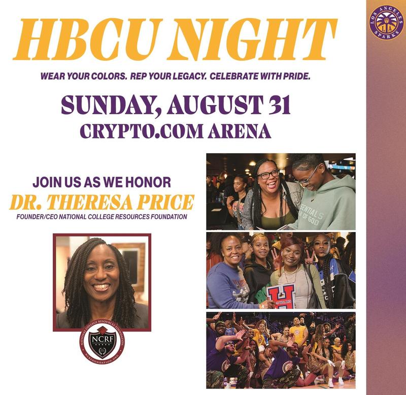 Join us as we honor Dr. Theresa Price Sunday August, 31st College Fair between 2:00 - 5:00 PM Sparks Game at 5:00 PM