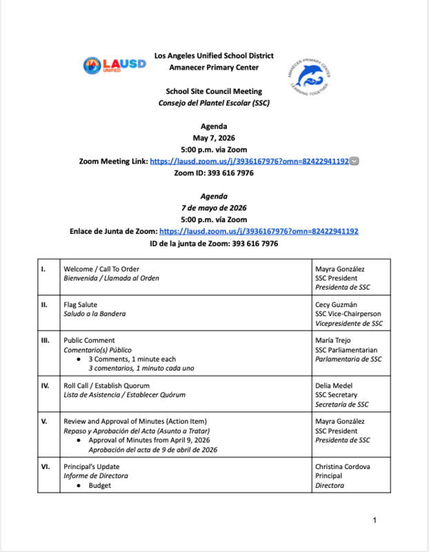SSC Agenda