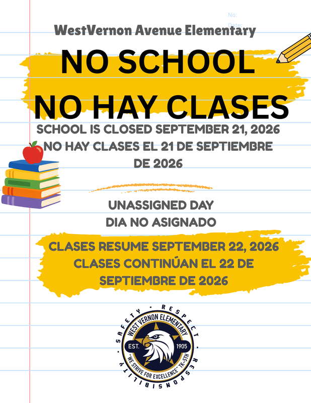 NO SCHOOL ON SEPT. 21, 2026/NO HAY CLASES EL 21 DE SEPTIEMBRE DE 2026