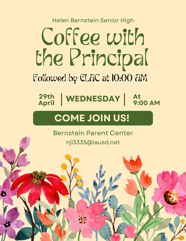 Coffee with the Principal and ELAC 4/29 at 9am