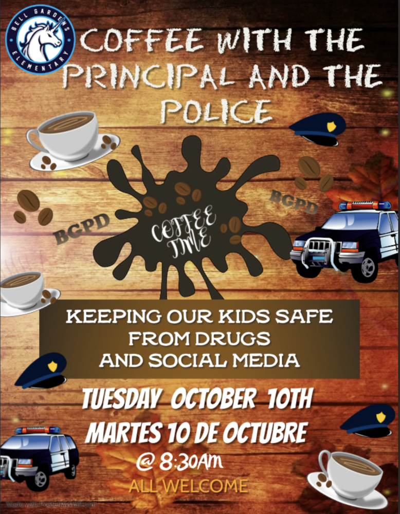 Please join us on Tuesday, October 10th for Coffee with the Principal and Police.