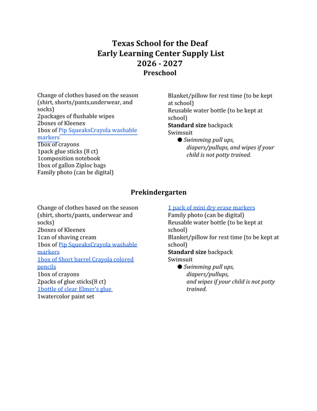 2026-2027 School Supply Lists