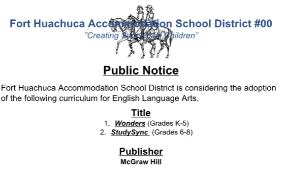 Public notice on FHASD letterhead