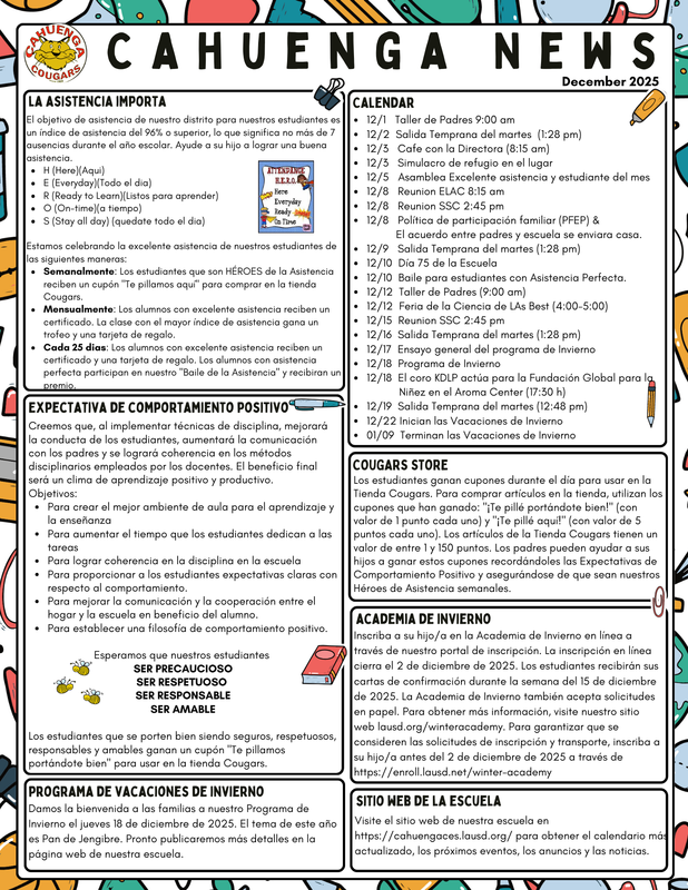 December Calendar Spanish