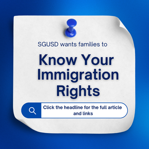 Note urging families to know their immigration rights with clickable link.