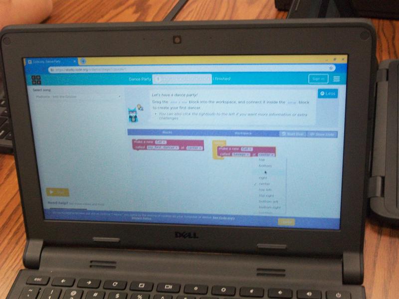 Chromebook screen showing Hour of Code activity.