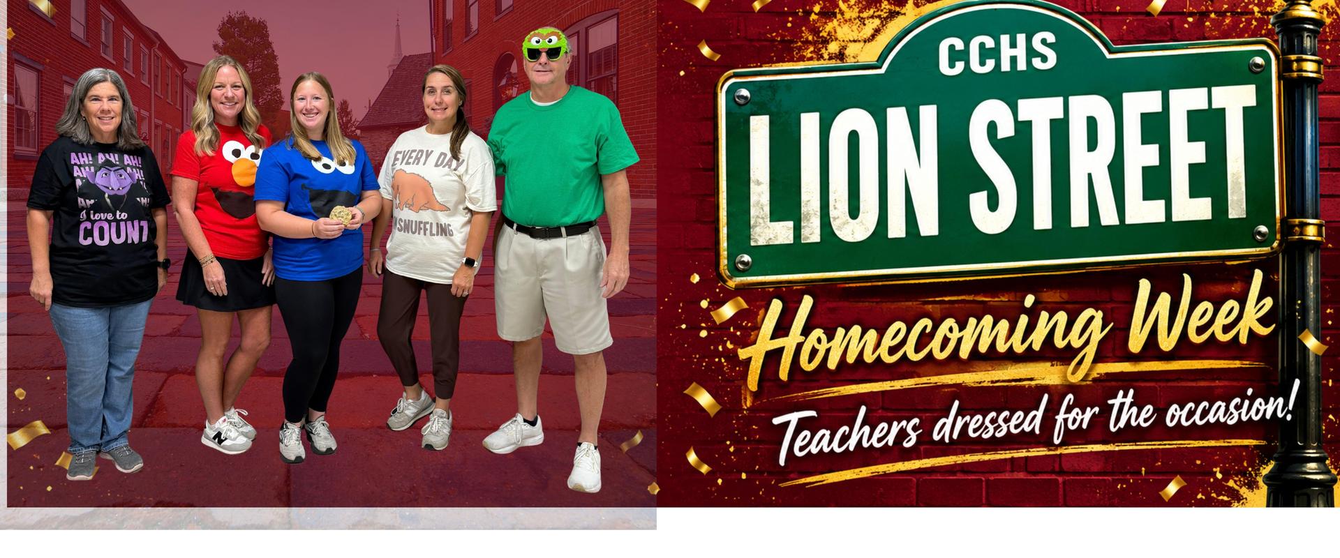 The teachers dress up as Sesame Street.