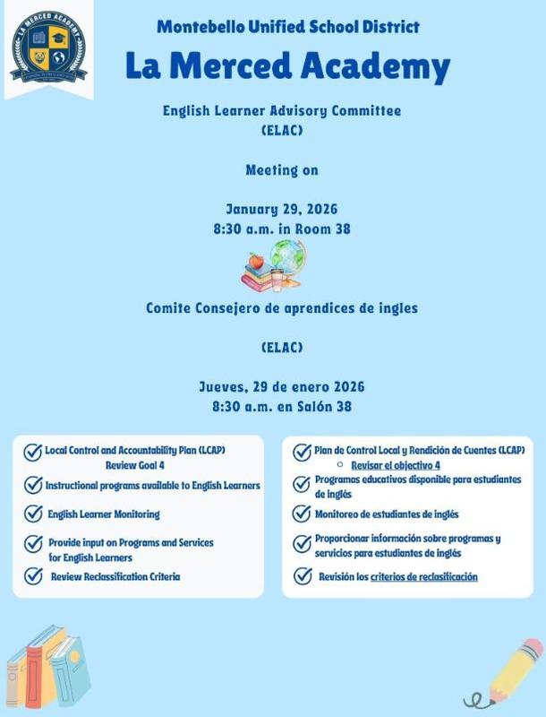 ELAC flyer in english and spanish