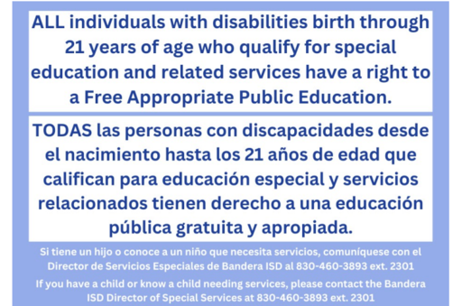 Text detailing rights to free special education for people up to 21 years old.